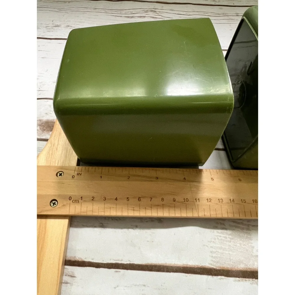 Vintage Plastic Floral Canister Set Avocado Green Retro Daisy 70s Kitchen 2pc